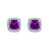 Cushion Cut Stud Earrings Simulated CZ 925 Sterling Silver