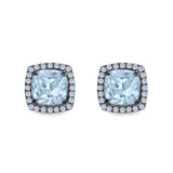 Cushion Cut Stud Earrings Simulated CZ 925 Sterling Silver