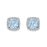 Cushion Cut Stud Earrings Simulated CZ 925 Sterling Silver