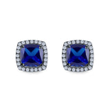 Cushion Cut Stud Earrings Simulated CZ 925 Sterling Silver