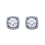 Cushion Cut Stud Earrings Simulated CZ 925 Sterling Silver