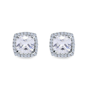 Cushion Cut Stud Earrings Simulated CZ 925 Sterling Silver