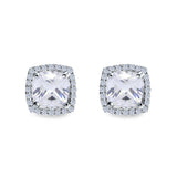 Cushion Cut Stud Earrings Simulated CZ 925 Sterling Silver