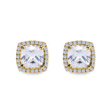 Cushion Cut Stud Earrings Simulated CZ 925 Sterling Silver