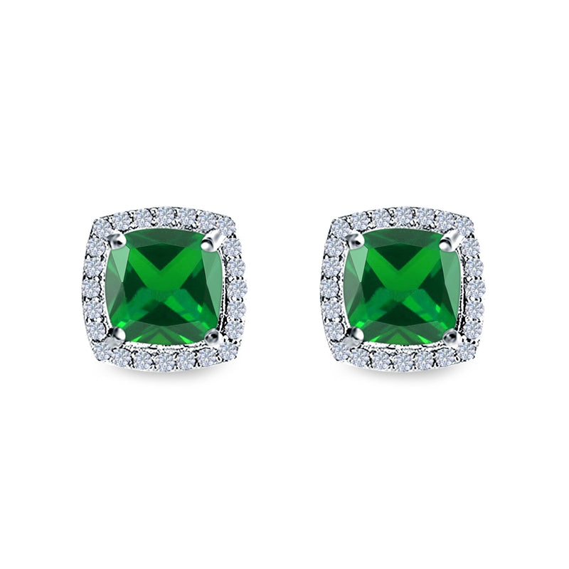Cushion Cut Stud Earrings Simulated CZ 925 Sterling Silver