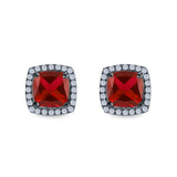 Cushion Cut Stud Earrings Simulated CZ 925 Sterling Silver