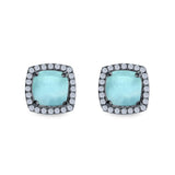 Cushion Cut Stud Earrings Simulated CZ 925 Sterling Silver