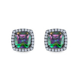 Cushion Cut Stud Earrings Simulated CZ 925 Sterling Silver