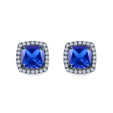 Cushion Cut Stud Earrings Simulated CZ 925 Sterling Silver