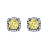 Cushion Cut Stud Earrings Simulated CZ 925 Sterling Silver
