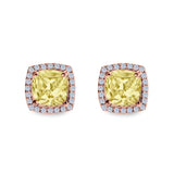 Cushion Cut Stud Earrings Simulated CZ 925 Sterling Silver