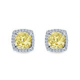 Cushion Cut Stud Earrings Simulated CZ 925 Sterling Silver