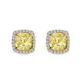 Cushion Cut Stud Earrings Simulated CZ 925 Sterling Silver