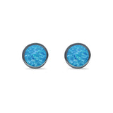 Bezel Stud Earring Round Lab Created Opal 925 Sterling Silver (7mm)