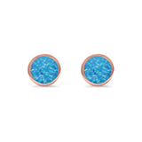 Bezel Stud Earring Round Lab Created Opal 925 Sterling Silver (7mm)