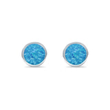 Bezel Stud Earring Round Lab Created Opal 925 Sterling Silver (7mm)