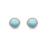 Bezel Stud Earring Round Lab Created Opal 925 Sterling Silver (7mm)