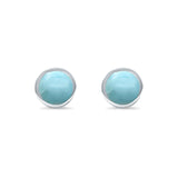 Bezel Stud Earring Round Lab Created Opal 925 Sterling Silver (7mm)