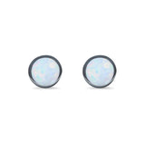 Bezel Stud Earring Round Lab Created Opal 925 Sterling Silver (7mm)