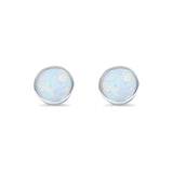 Bezel Stud Earring Round Lab Created Opal 925 Sterling Silver (7mm)