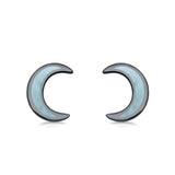 Half Moon CZ Stud Earrings Natural Larimar 925 Sterling Silver (7.5mm)
