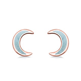 Half Moon CZ Stud Earrings Natural Larimar 925 Sterling Silver (7.5mm)