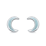 Half Moon CZ Stud Earrings Natural Larimar 925 Sterling Silver (7.5mm)