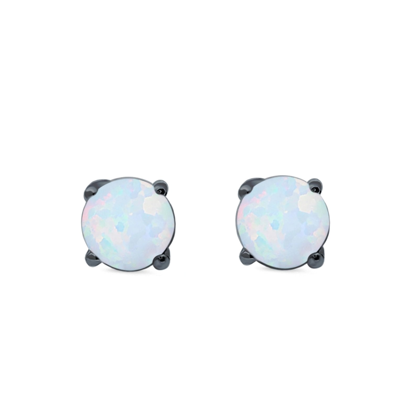 Round Solitaire Stud Earrings Lab Created Opal 925 Sterling Silver 7mm