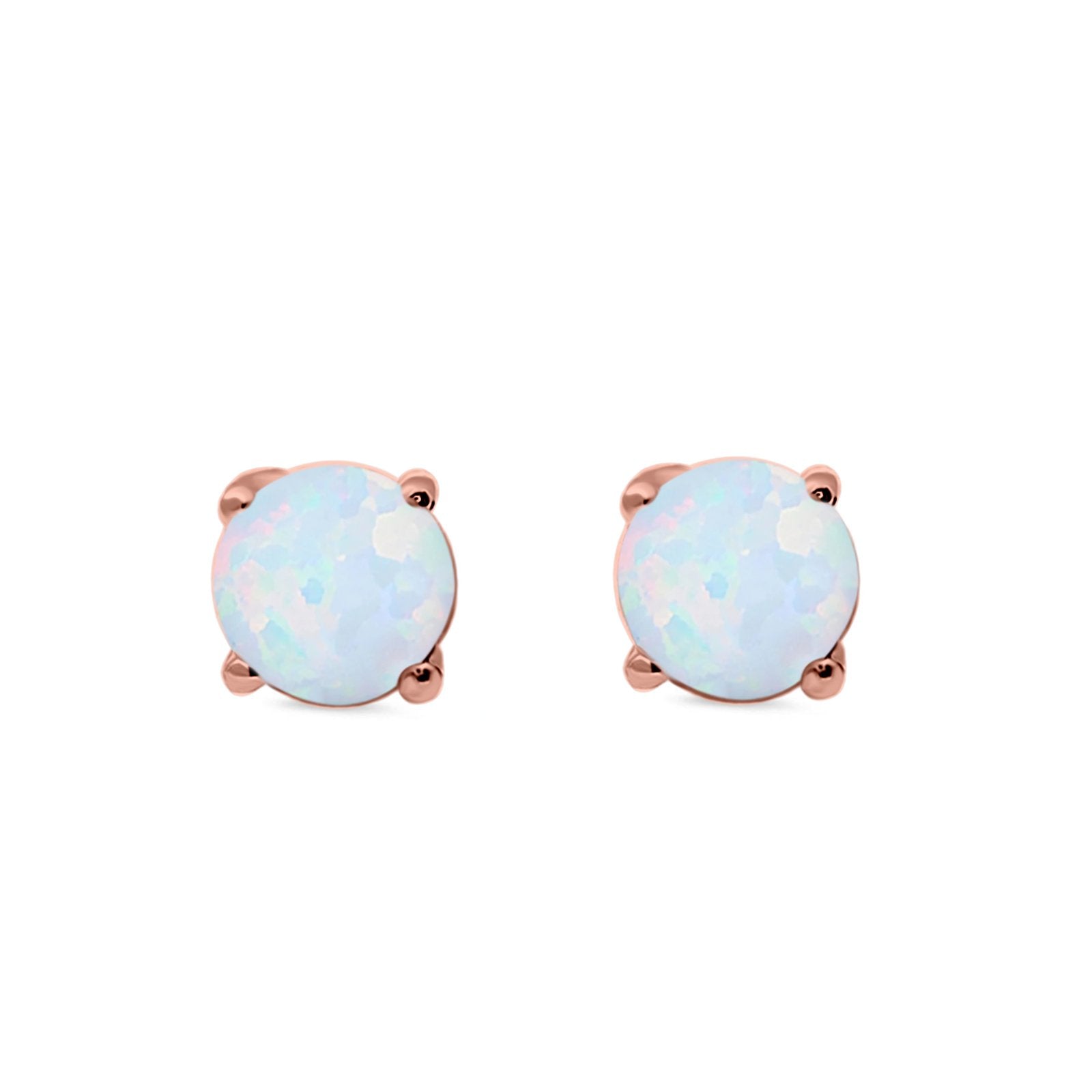 Round Solitaire Stud Earrings Lab Created Opal 925 Sterling Silver 7mm