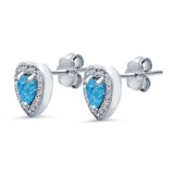 Halo Heart Engagement Lab Opal Earrings Simulated CZ 925 Sterling Silver