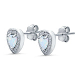 Halo Heart Engagement Lab Opal Earrings Simulated CZ 925 Sterling Silver