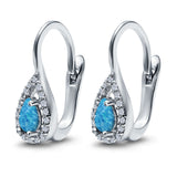 Halo Teardrop Lever Back Earrings Pear Lab Created Opal 925 Sterling Silver