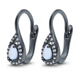 Halo Teardrop Lever Back Earrings Pear Lab Created Opal 925 Sterling Silver