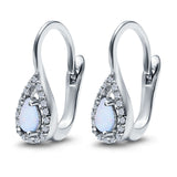 Halo Teardrop Lever Back Earrings Pear Lab Created Opal 925 Sterling Silver