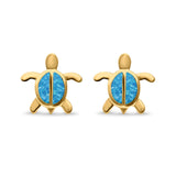 Turtle Stud Earrings Lab Created Opal 925 Sterling Silver