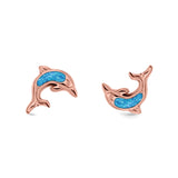 Dolphin Stud Earrings Lab Created Opal 925 Sterling Silver