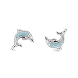 Dolphin Stud Earrings Lab Created Opal 925 Sterling Silver