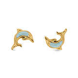 Dolphin Stud Earrings Lab Created Opal 925 Sterling Silver