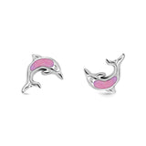 Dolphin Stud Earrings Lab Created Opal 925 Sterling Silver