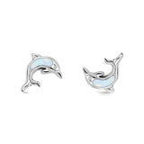Dolphin Stud Earrings Lab Created Opal 925 Sterling Silver