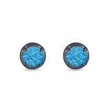 Solitaire Stud Earring Round Lab Created Opal 925 Sterling Silver (6.3mm)