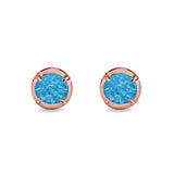 Solitaire Stud Earring Round Lab Created Opal 925 Sterling Silver (6.3mm)