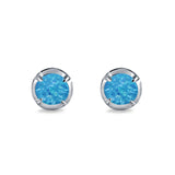 Solitaire Stud Earring Round Lab Created Opal 925 Sterling Silver (6.3mm)