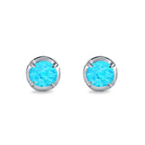 Solitaire Stud Earring Round Lab Created Opal 925 Sterling Silver (6.3mm)