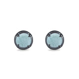 Solitaire Stud Earring Round Lab Created Opal 925 Sterling Silver (6.3mm)