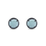 Solitaire Stud Earring Round Lab Created Opal 925 Sterling Silver (6.3mm)