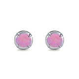 Solitaire Stud Earring Round Lab Created Opal 925 Sterling Silver (6.3mm)