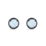 Solitaire Stud Earring Round Lab Created Opal 925 Sterling Silver (6.3mm)