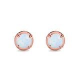 Solitaire Stud Earring Round Lab Created Opal 925 Sterling Silver (6.3mm)