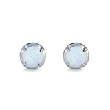 Solitaire Stud Earring Round Lab Created Opal 925 Sterling Silver (6.3mm)